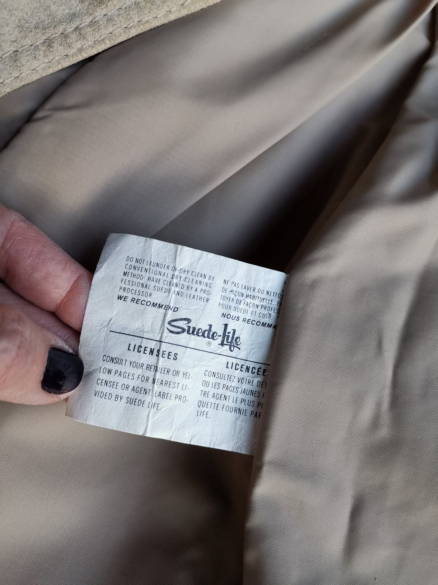 70's Glam massive lamb fur collar tan suede belted/wrap trimmed double breasted Coat sz Small/Med