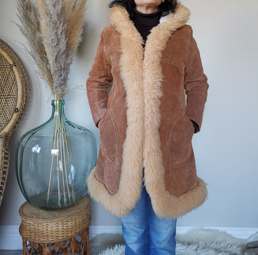 70's Light brown suede / lamb fur Penny Lane coat/jacket sz. S//M
