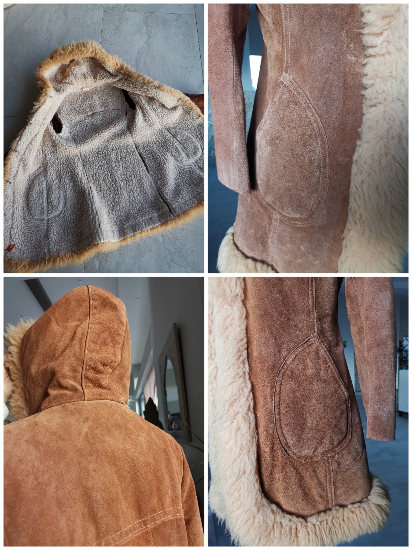 70's Light brown suede / lamb fur Penny Lane coat/jacket sz. S//M
