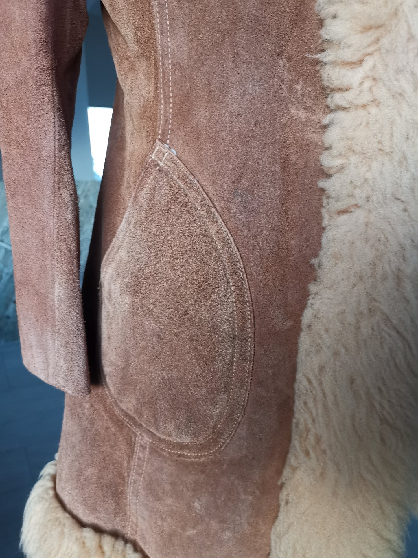 70's Light brown suede / lamb fur Penny Lane coat/jacket sz. S//M