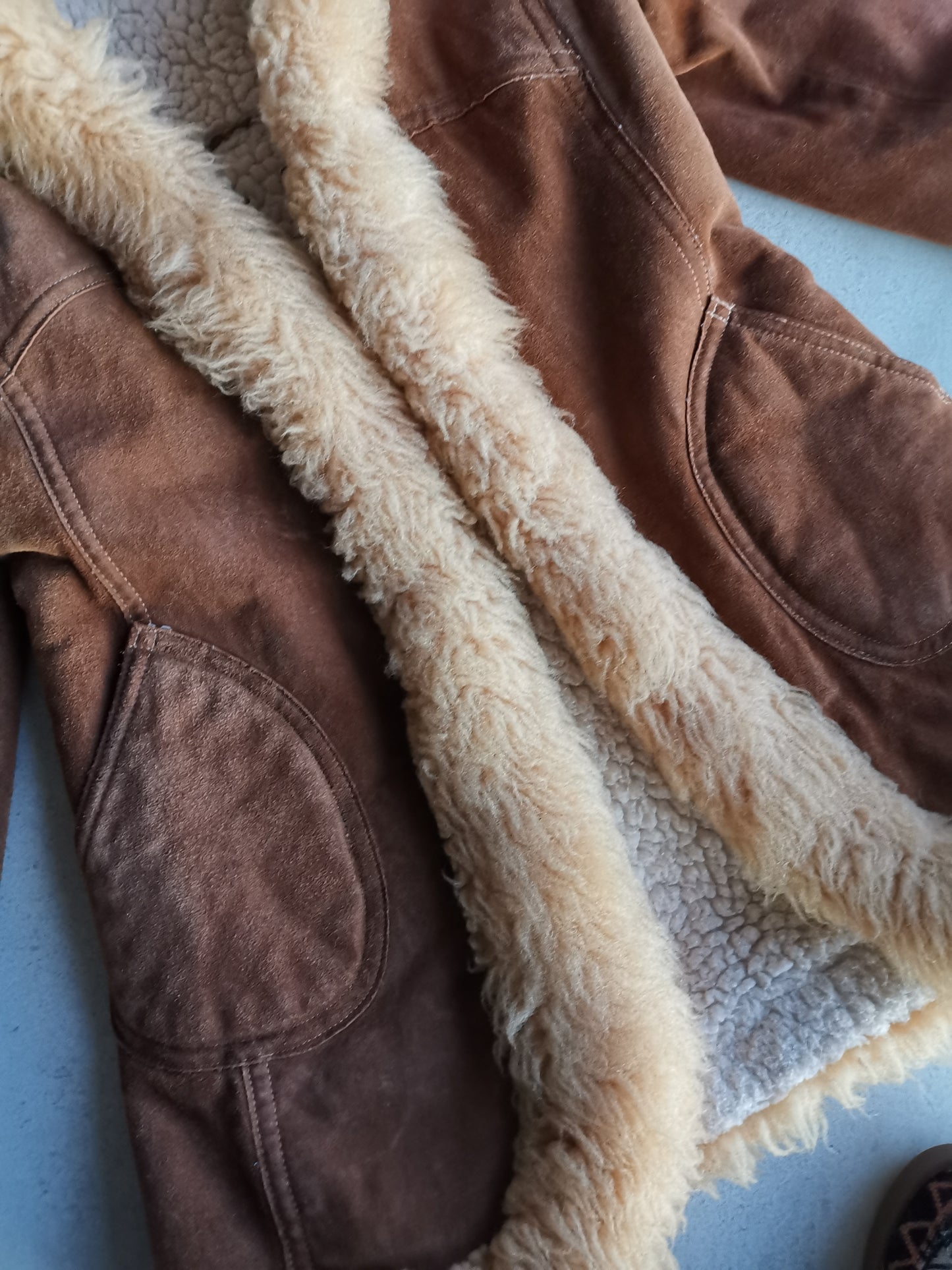 70's Light brown suede / lamb fur Penny Lane coat/jacket sz. S//M