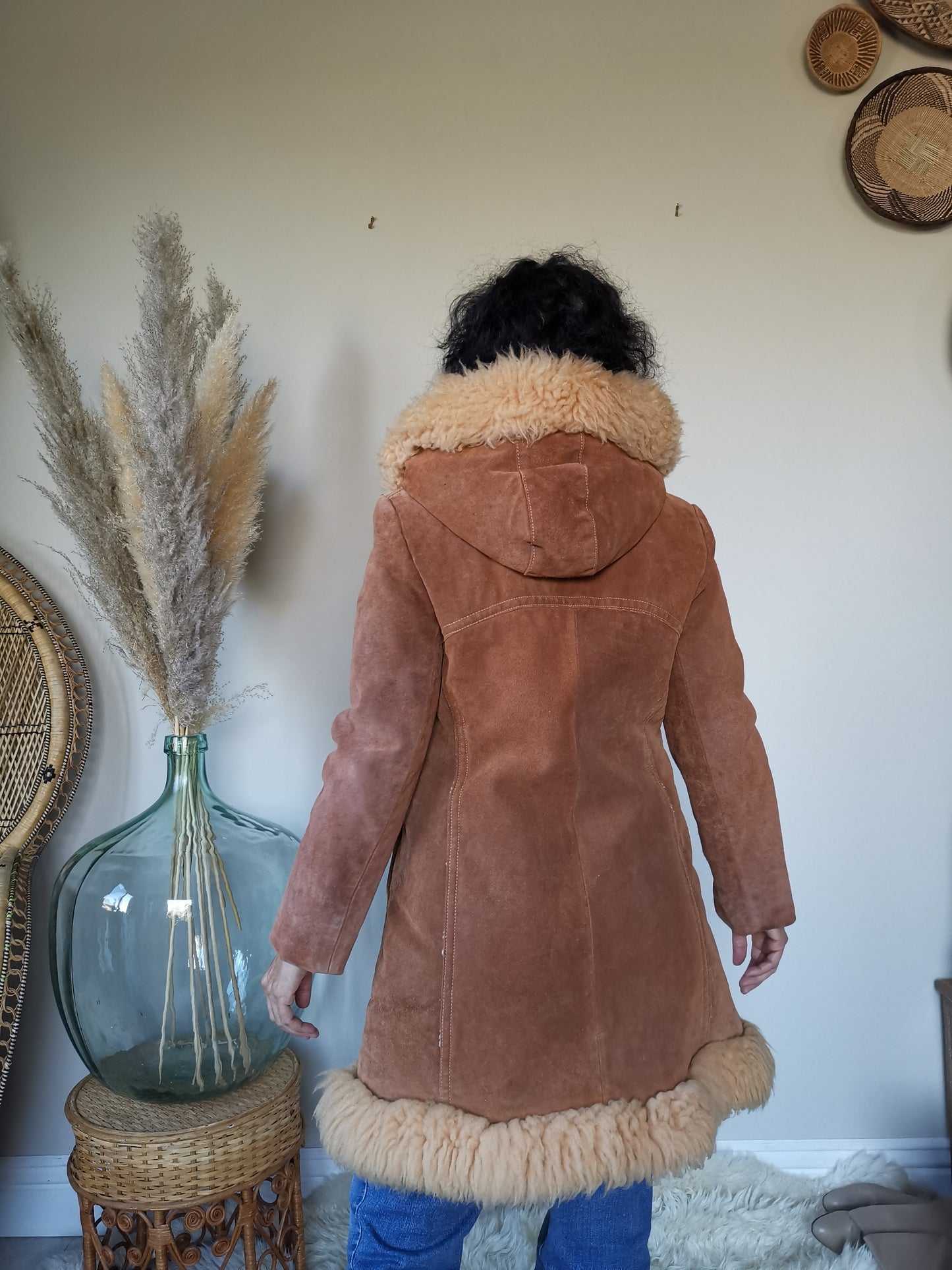 70's Light brown suede / lamb fur Penny Lane coat/jacket sz. S//M