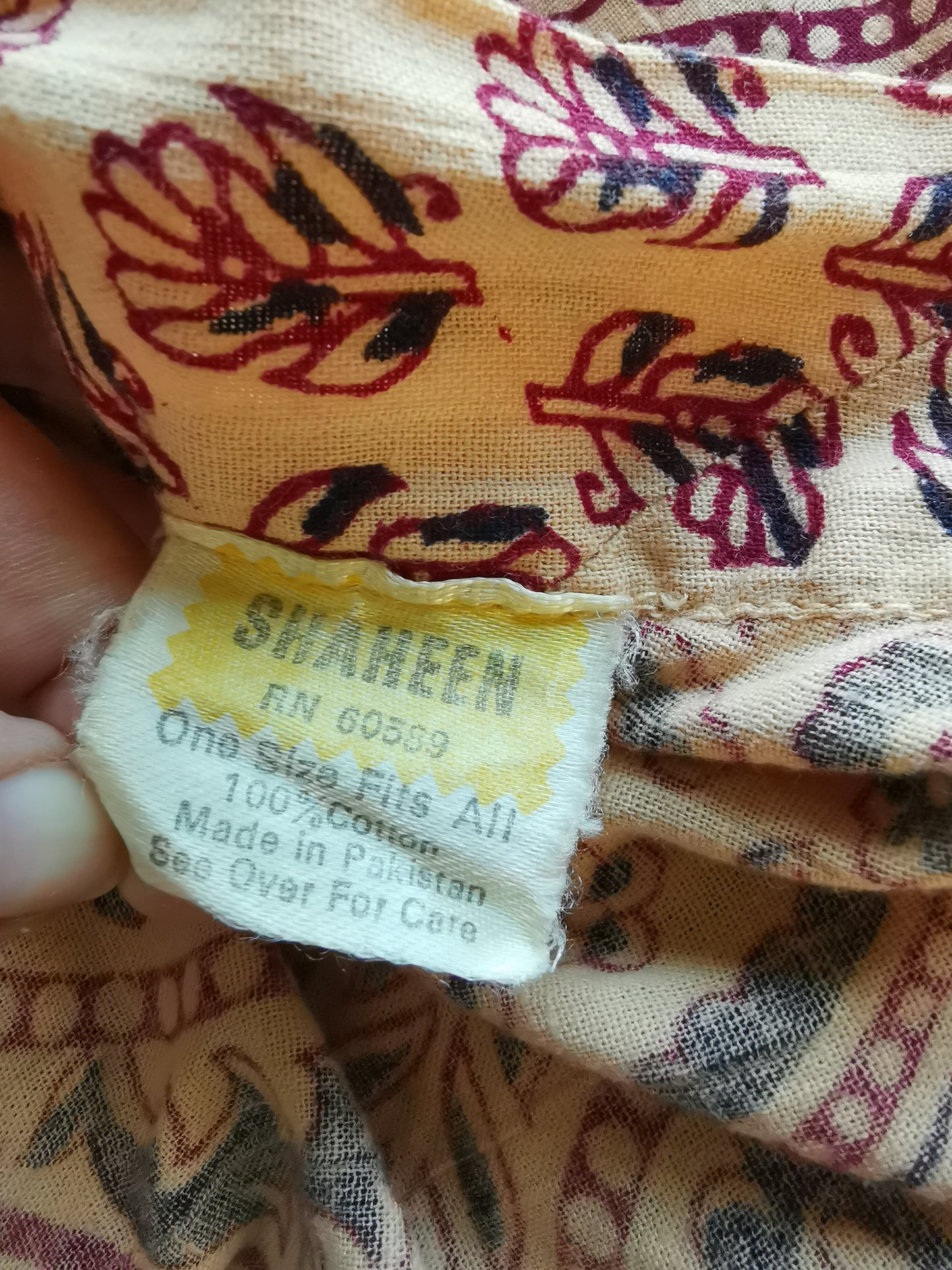 Earthy India yellow/maroon/red/orange Sheer thin cotton gauzy rainbow metallic lurex floral block print short slv tent mini dress S/M